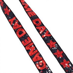CRYSTAL CRAFT Vintage Fashionable Red <b>Game</b> Day Embroidered Ribbon Strap with Stars and Sequins for Handbags Eco-Friendly - Product Image 1