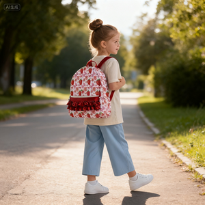 Mochila más vendida con patrón de fresa Mochila informal para chicas adolescentes, mochila escolar de nailon impermeable con volantes - Product Image 6