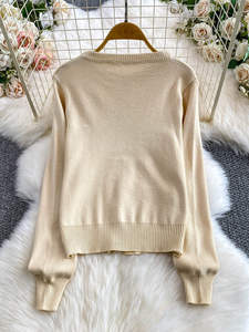 Cárdigan <span class=keywords><strong>de</strong></span> punto con cuello redondo y diseño tridimensional <span class=keywords><strong>de</strong></span> calabaza, para mujer, <span class=keywords><strong>de</strong></span> lujo, para otoño/invierno, con botones metálicos, corte holgado y ajustado. - Product Image 4