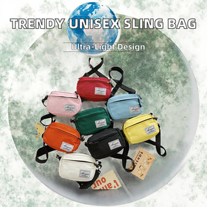 Sac bandoulière unisexe en toile avec fermeture éclair, motif lettres et bonbons, couleur unie, léger, tendance, pour voyage - Product Image 2