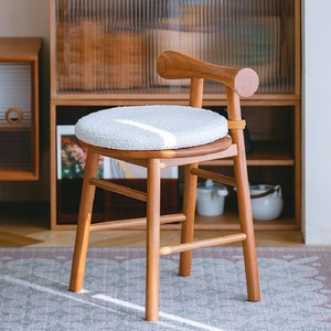 Taburete Butterfly de madera maciza de cerezo, taburete redondo para tocador con respaldo, cojín extraíble, silla de maquillaje para dormitorio - Product Image 1