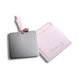 Unbreakable Stainless Steel <b>Square</b> Thin Makeup <b>Mirror</b> with Tassels and PU Bag - Product Image 1