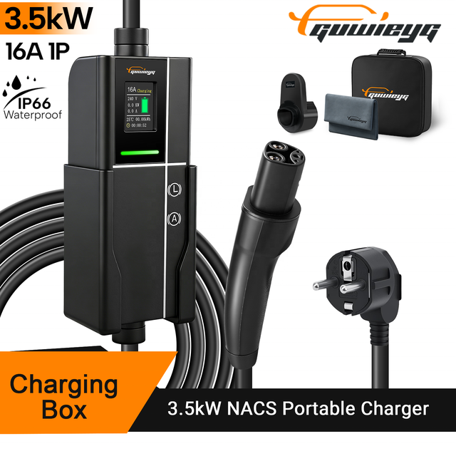 New GUWIEYG 3.5kW Portable EV Charger with for Interface 16A 1Phase Level 2 5m Cable Adjustable Current Models 3/Y/S/X