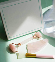 Ensemble de rouleaux de Jade et Gua Sha de haute qualité 100% Quartz Rose naturel-rouleau de massage du visage pour la peau, les yeux, le cou