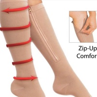 Chaussettes de compression longues à bout ouvert en nylon respirant et sportif pour femmes, hommes et jeunes, à compression graduée 15-20 mmHg, avec fermeture éclair, pour la marche et la course à pied