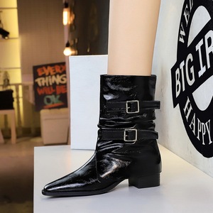 Bottes décontractées tendance pour femmes, style punk, boucle en métal noir, bottes de cow-boy à bout pointu, Botas Mujer 2025 - Product Image 5