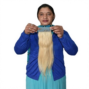 Extensiones de Cabello Humano Liso Remy de Templo Indio con Cutícula Alineada, Color Natural Rubio, Cierre 4x4, 100g - Product Image 1