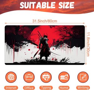 Tapis de souris XXL personnalisé antidérapant style samouraï, tapis de jeu japonais anime avec bords cousus, style dessin animé, anti-rayures - Product Image 2