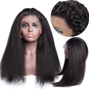 Прямая Заводская цена, натуральные Камбоджийские необработанные человеческие волосы Yaki, прямой парик, поставщик, бесплатные образцы, человеческий кружевной передний парик с детскими волосами - Product Image 2