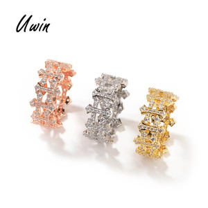 UWIN nuovo arrivo anello incrociato <span class=keywords><strong>croce</strong></span> giglio-De-Lis anello da donna uomo ghiacciato CZ Ring - Product Image 1