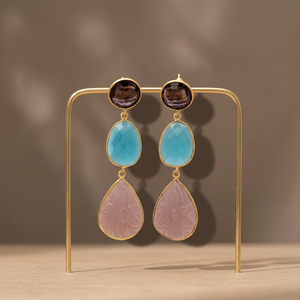 Pendientes de latón hechos a mano con gemas, chapados en oro, estilo bohemio, joyería de moda. - Product Image 2