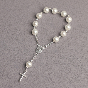 Braccialetto <span class=keywords><strong>Rosario</strong></span> Religioso con Perle e Croce, Regalo Cattolico per Comunione, Cresima, Prima Comunione, Gioiello di Fede - Product Image 4