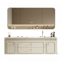 Meuble-lavabo de salle de bain de luxe léger à la française, style crème, avec lavabo intégré thermoformé pour salle de bain