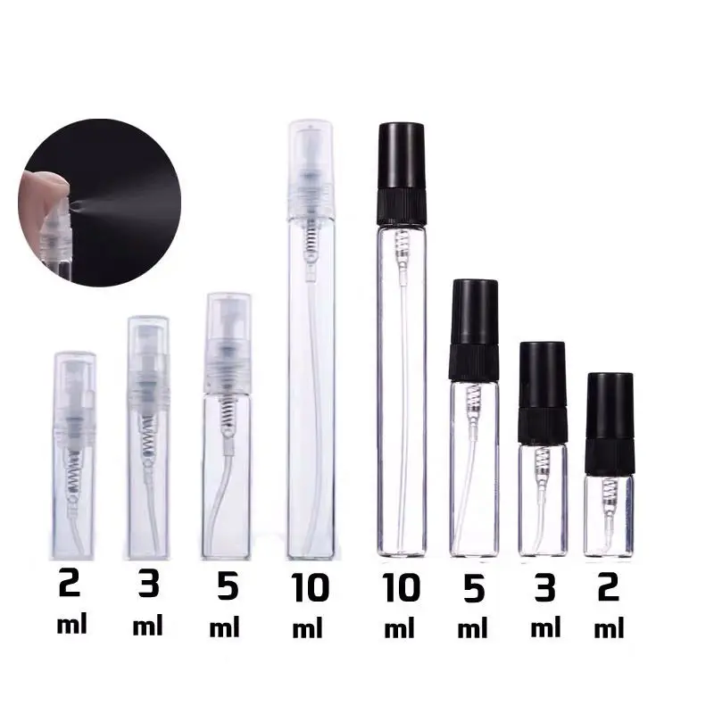 Frascos de vidro transparentes 2ml 3ml 5ml 10ml, spray com recipiente pequeno para bomba de perfume