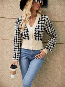 <span class=keywords><strong>Cardigan</strong></span> lavorato <span class=keywords><strong>a</strong></span> maglia con motivo <span class=keywords><strong>a</strong></span> spina di pesce in maglia Jacquard maniche larghe <span class=keywords><strong>a</strong></span> lanterna maglione con scollo <span class=keywords><strong>a</strong></span> V - Product Image 2