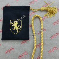 Pochette en velours bleu avec cordon doré de 2mm et gland Logo d'estampage à chaud doré pour bijoux montres lunettes bagues lunettes