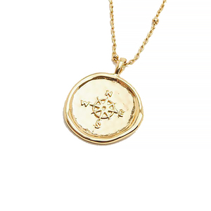<span class=keywords><strong>Collana</strong></span> Gemnel con Ciondolo a Moneta e Bussola in Argento 925 Dorato, Stile Vintage Greco, Catena Sottile - Product Image 1