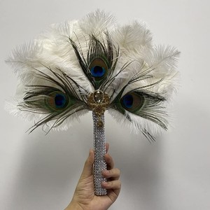 50 pz/Design a ventaglio di <span class=keywords><strong>piume</strong></span> di colore africano Champagne da donna per <span class=keywords><strong>sposa</strong></span> a due lati colore piuma - Product Image 3