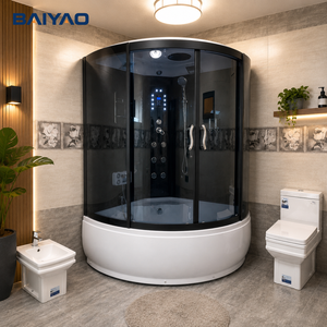 Nouveau moderne acrylique Quadrant hôtel utiliser Whirlpool Hydro Massage trempage <span class=keywords><strong>baignoire</strong></span> vapeur <span class=keywords><strong>douche</strong></span> noir encadré lumière LED cabine de <span class=keywords><strong>douche</strong></span> - Product Image 1