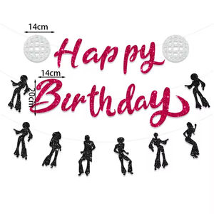 Hstyle Disco Tema Fiesta de cumpleaños Decoración 70s Tema Disco <span class=keywords><strong>Fever</strong></span> Dancer Party Supplies Dancing Disco de baile Feliz cumpleaños Banner - Product Image 2