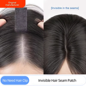 LLbeauty Parrucchino Naturale da <span class=keywords><strong>Donna</strong></span>, Topper Senza Cuciture, Senza Forcine, per Copertura Volume e Crescita dei <span class=keywords><strong>Capelli</strong></span>, Nero Naturale, Remy Liscio con Pizzo - Product Image 2