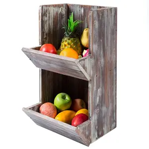 キッチン用のベストセラーの木製壁掛け収納バスケット果物と野菜のディスプレイスタンド
