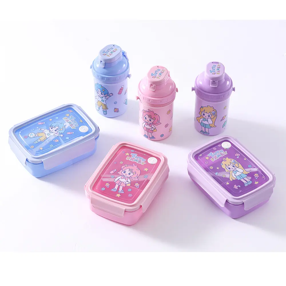 free samples 2 compartment bento lunch boxes with plastic kids water bottle sets for school