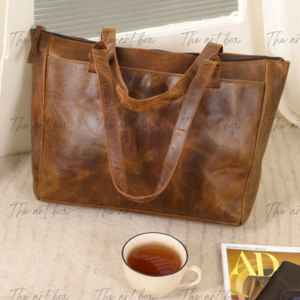 Sacs fourre-tout et sacs à main élégants en cuir véritable de qualité export pour femmes, grande capacité, design ouvert, fermeture éclair métallique - Product Image 1