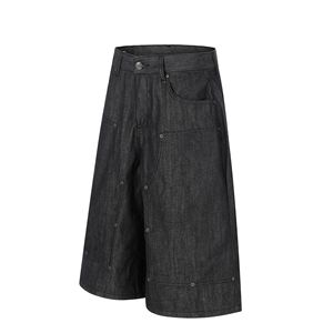 Shorts en jean mi-long pour homme, style Hip Hop, coupe ample, design boutons cloutés, couleur originale Bull, tendance neutre américaine, style urbain - Product Image 2