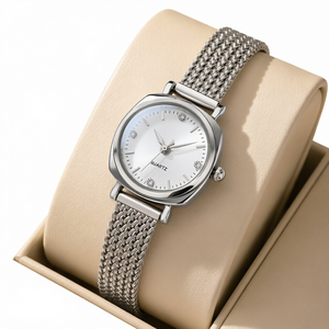 Reloj de cuarzo para mujer, esfera octogonal, pulsera, correa de malla, resistente al agua, para uso diario en banquetes - Product Image 1