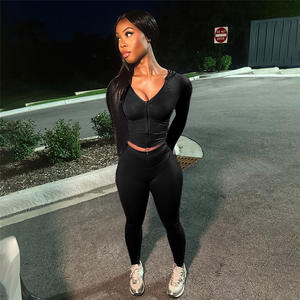 Conjunto de Dos Piezas con Pantalón para Mujer con Logo Personalizado Ropa de Otoño 2024 Chaqueta con Capucha de Color Sólido y Leggings para Fitness Chándal Ajustado - Product Image 5