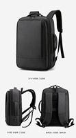Sac à dos pour ordinateur portable avec logo personnalisé, tissu Oxford en polyester 600D, revêtement PU mat, fermeture éclair, port de charge USB