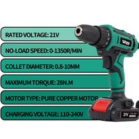 Perceuse sans fil 21V 10mm à mandrin auto-serrant, moteur sans balais, vitesse variable, kit d'outils professionnel pour bricolage, fournisseur OEM ODM