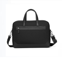 Maletín de Negocios de Gran Capacidad, Impermeable, de Nailon y Cuero Genuino, con Doble Compartimento, para Hombre, para Viajes y Portátil