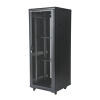 Rak Server Lantai Berkualitas Tinggi 32U 19 Inci Berbahan Baja dengan Lapisan Powder Coating, Pintu Kaca Temper, Kapasitas 6U 42U, Perlindungan IP20