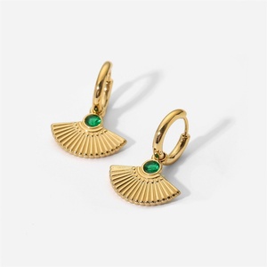 New Design Vintage Jewelry Fan Shape <b>Crystal</b> Stone <b>Earring</b> Stainless Steel Gold Hoop Charm <b>Earrings</b> - Product Image 1
