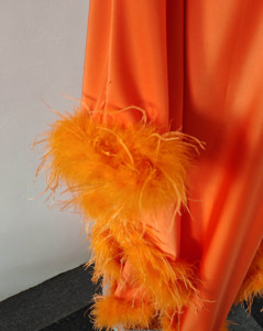 A10843 Abito da <span class=keywords><strong>Donna</strong></span> Tinta Unita Arancione con Scollo a V, <span class=keywords><strong>Vestito</strong></span> Comodo e Ampio con Finiture in Piume, <span class=keywords><strong>Elegante</strong></span> Abbigliamento da Sera - Product Image 5