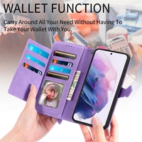 Étui en cuir avec fermeture éclair et plusieurs emplacements pour cartes, motif floral, pour Samsung Galaxy S25 Plus Edge S24 FE S23 Ultra A07 A17 A37 A57
