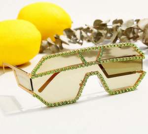 Lunettes de soleil surdimensionnées en métal avec strass, verres monobloc UV400, nouveau style, logo personnalisé, pour femmes - Product Image 5