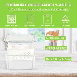 Kitchen Double Layer Eco-Friendly Multifunctional Plastic Crisper Box Cold <b>Storage</b> Drain Basket Fruits <b>Vegetables</b> Rectangle - Product Image 2