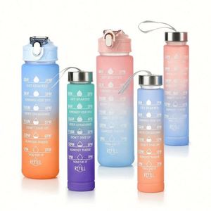 Bouteille d'eau de sport et fitness en plastique sans BPA de 1 L avec marqueur de temps, grande gourde motivante pour grossistes - Product Image 4