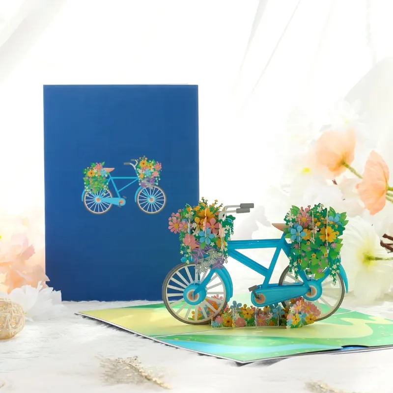 Carte-cadeau de vélo de fleur vintage exquise cartes de voeux tridimensionnelles 3D avec enveloppe