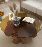 Tables basses modernes en bois de luxe durables en verre trempé rond noir nordique pour le salon, meubles de maison