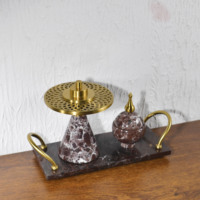 Ensemble de brûleurs d'encens de luxe en marbre pour le Ramadan, brûleur de Bakhoor arabe avec plateau à poignée métallique, décoration de table pour la maison, vente en gros sur mesure en usine