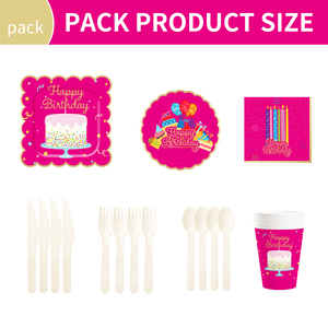 DAMAI Hot Pink Happy Birthday Party Theme Table Decorations Kit Disposable <b>Paper</b> Plates Banner Napkin Party Tableware Set - Product Image 6
