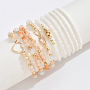 Conjunto de pulseras apilables elásticas con cuentas de cristal tostado de diseño bonito de 10 piezas bohemias con dijes de corazón <span class=keywords><strong>Inifity</strong></span>, regalos para mujeres - Product Image 2