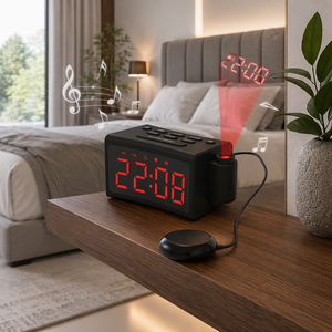 Radio de qualité sonore supérieure, numérique et analogique, avec alarme vibrante de bureau, projection de l'heure à 180 degrés et personnalisation - Product Image 1