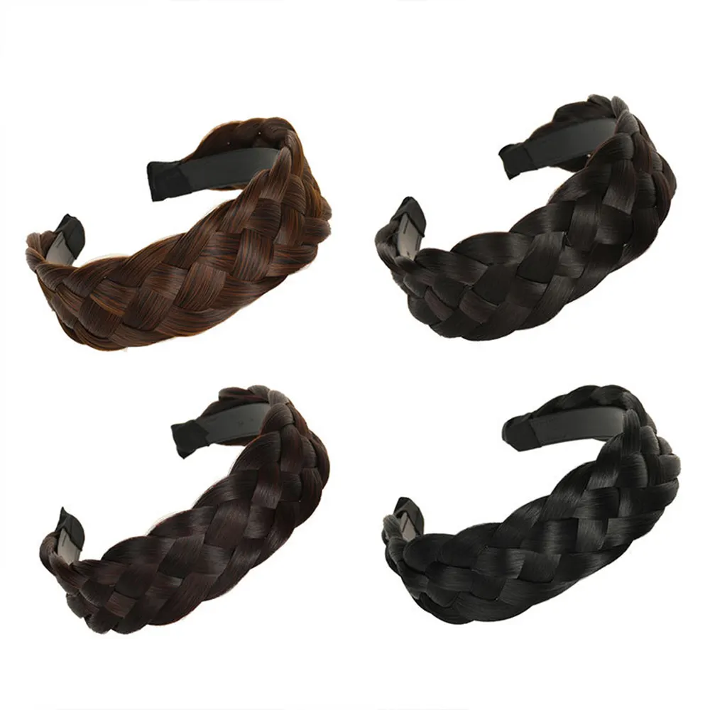 Cổ điển Chunky rộng tết bím tóc Headband 5 sợi Tóc tổng hợp bện tóc Hoop cao cấp tổng hợp tóc bện Headband F