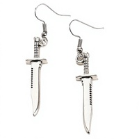 Boucles d'oreilles vintage en alliage de zinc en forme de couteau, marque KF, fabriquées en Chine, pour hommes et garçons, cadeaux de fête et d'Halloween