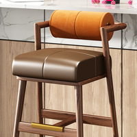 Tabouret de bar haut en bois massif et métal, style nordique de luxe, design minimaliste, pour usage commercial (bar/restaurant), non pliable